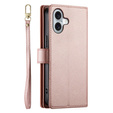 Откидной чехол для iPhone 16, Wallet Zipper Pocket, розовый