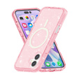 Чехол для iPhone 17, для MagSafe, глиттер, полупрозрачный розовый