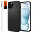 Чехол Spigen для iPhone 15, Liquid Air, чёрный + закаленное стекло 9H
