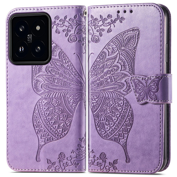 Чохол-книжка для Xiaomi 14T, Butterfly, фіолетовий