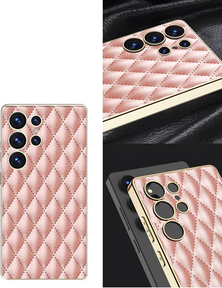 Чохол для Samsung Galaxy S25 Ultra, Leather Rhombus, рожевий