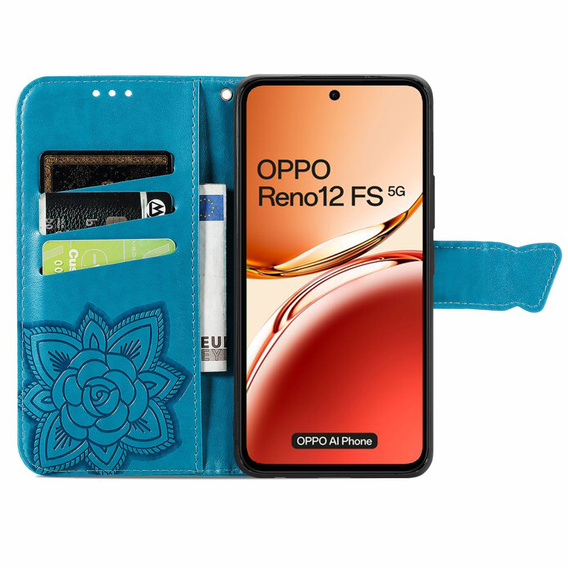 Откидной чехол для Oppo Reno 12FS / 12F, Butterfly, синий