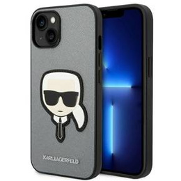 Чехол Karl Lagerfeld до iPhone 14, Saffiano Karl's Head Patch, серебряный