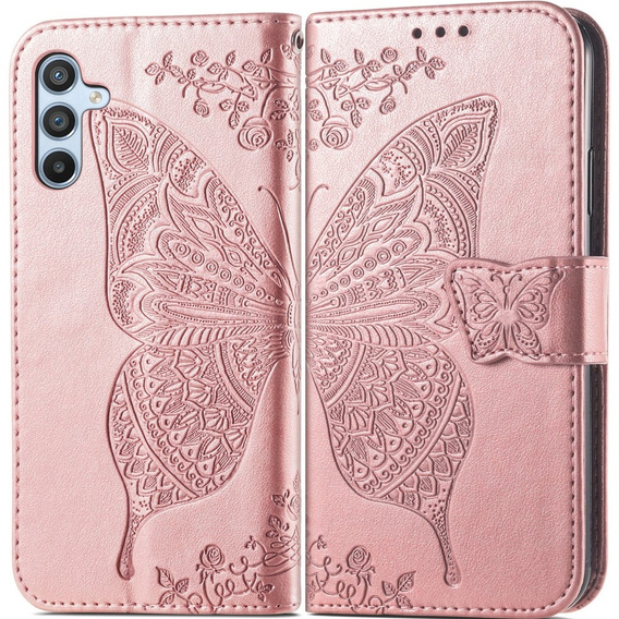 Чехол с клапаном для Samsung Galaxy A17 5G, бумажник, бабочка, розовое золото