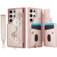 Чехол для Samsung Galaxy S25 Ultra, Leather Flower Card Slot, розовый