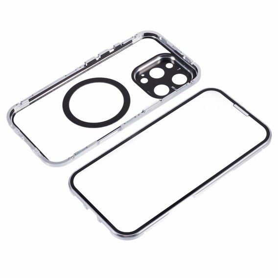 Магнітний чохол Dual Glass MagSafe для iPhone 16 Pro Max, сріблястий