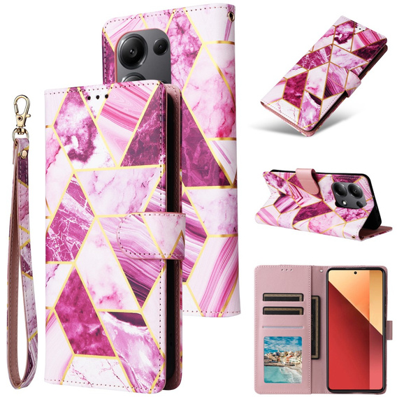 Откидной чехол для Xiaomi Redmi Note 13 Pro 4G / Xiaomi Redmi Note 14S / Xiaomi Poco M6 Pro 4G, Wallet, Marble фиолетовый