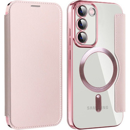 Откидной чехол для Samsung Galaxy S23, Wallet, MagSafe, розовый rose gold