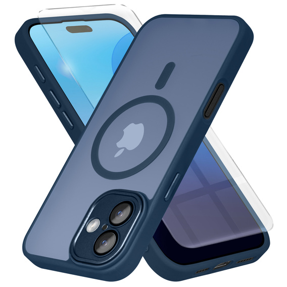 Чохол для iPhone 16 Plus, для MagSafe, ERBORD Matt Case, темно-синій + захисне скло