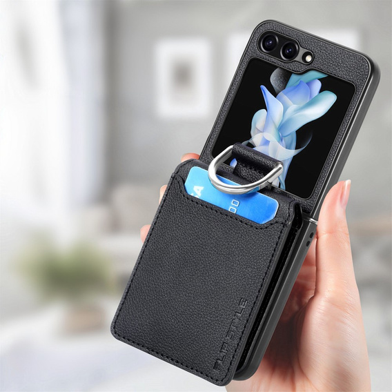 Чохол для Samsung Galaxy Z Flip7 FE / Z Flip6, Card Slot Ring Case, чорний