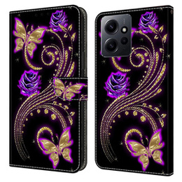 Откидной чехол для Xiaomi Redmi Note 12 4G, Wallet, flowers & butterfly, белый