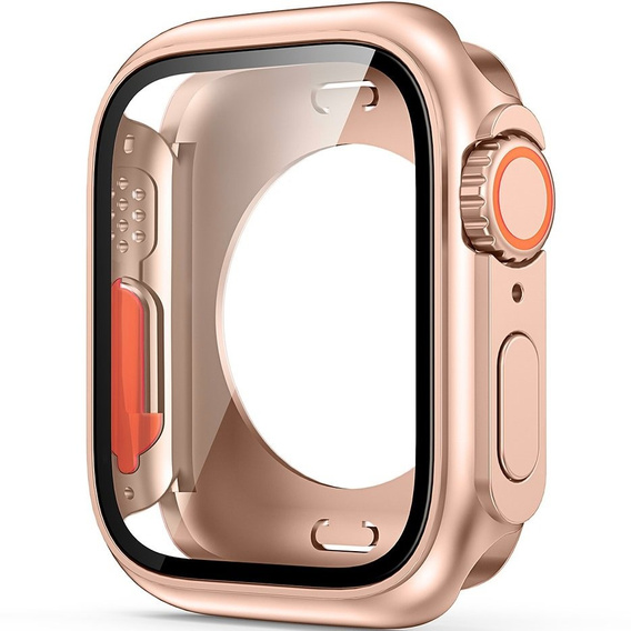 2в1 чехол и защитное стекло для часов Apple Watch 7/8 41MM, Rose Gold/Orange