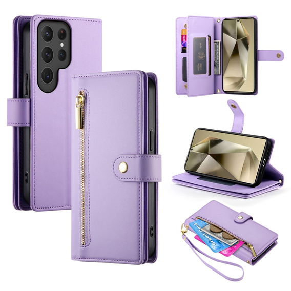 Откидной чехол для Samsung Galaxy S25 Ultra, Wallet Zipper Pocket, фиолетовый
