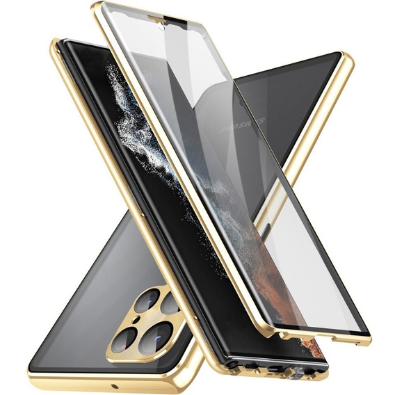 Чехол для Samsung Galaxy S22 Ultra, Magnetic Dual Glass, золотой