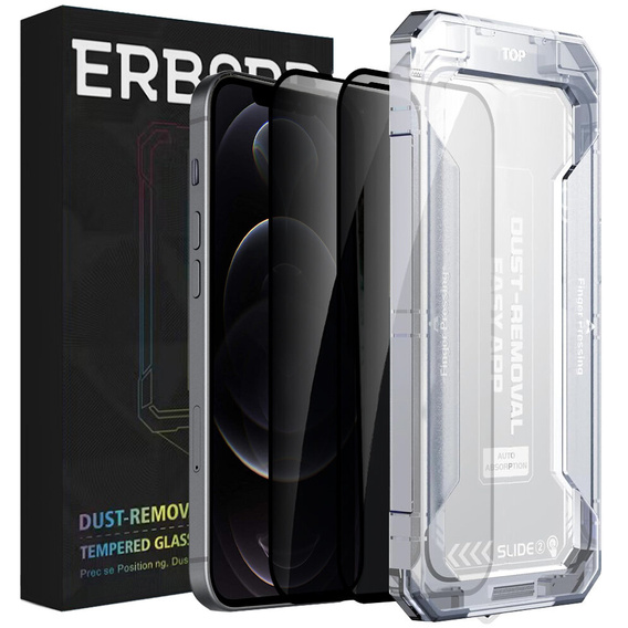 2x Загартоване захисне скло для iPhone 12 / 12 Pro, ERBORD 9H Easy App Anti-Peep