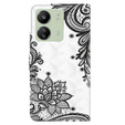 Откидной чехол для Xiaomi Redmi 13C / Poco C65, Wallet, Lace Flower белый