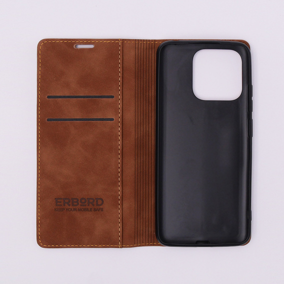 Чехол для Xiaomi Redmi 12C, ERBORD Vintage, бумажник с клапаном, коричневый