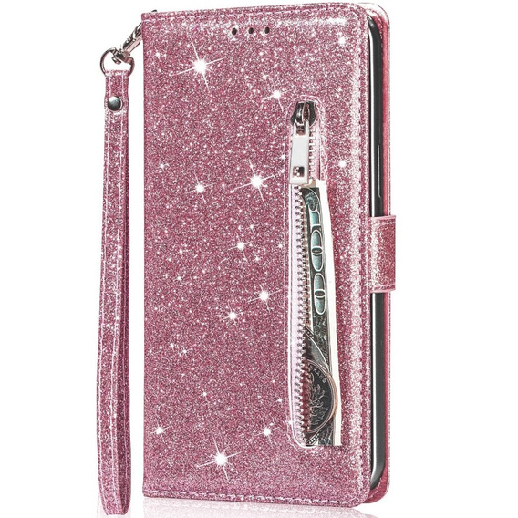 Чохол-книжка для Samsung Galaxy A55, Wallet Zipper Pocket Glittery, рожевий rose gold