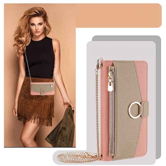 Флип-кейс для Samsung Galaxy A56 5G, Wallet Zipper Pocket, с зеркалом, розовый