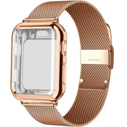 Металический браслет с чехлом для часов Apple Watch 1/2/3/4/5/6/SE (42/44MM), Rose Gold