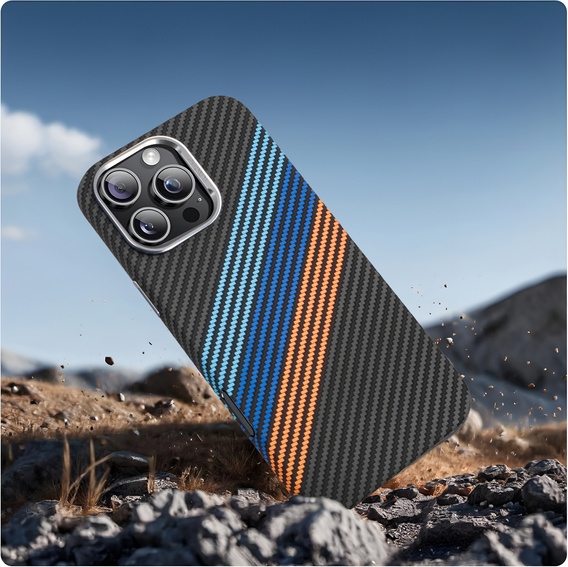 Чехол для iPhone 13 Pro, Carbon Fiber MagSafe, темно-синий