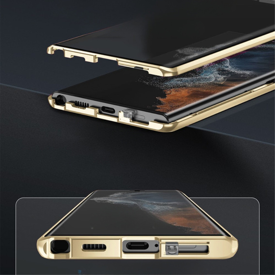 Чехол для Samsung Galaxy S22 Ultra, Magnetic Dual Glass, золотой