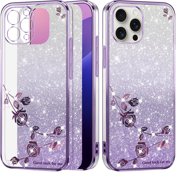 Чехол для iPhone 16 Pro, Glitter Flower, фиолетовый