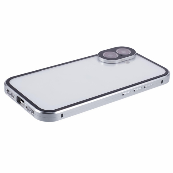 Чохол для iPhone 16, Magnetic Dual Glass, сріблястий