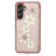 Чохол для Samsung Galaxy A55 5G, Leather Flower Card Slot, рожевий