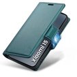 Чехол для Xiaomi 15, ERBORD Glossy Litchi, кошелек с клапаном, зелёный