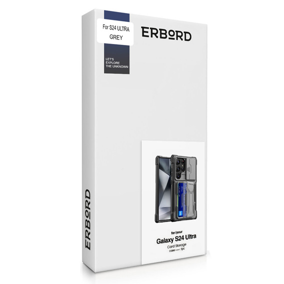 Чехол для Samsung Galaxy S24 Ultra, ERBORD SlideGuard with Card Holder, серый