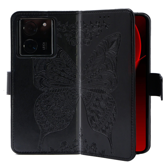 Откидной чехол для Xiaomi 13T / 13T Pro, Butterfly, чёрный