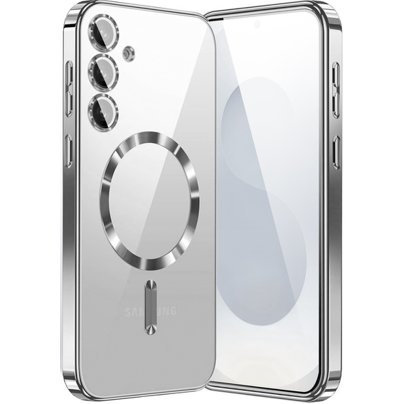 Чохол для Samsung Galaxy S25, Electro MagSafe, сріблястий + Скло на екран