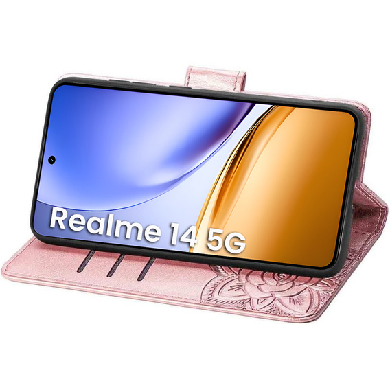 Откидной чехол для Realme 14 5G / Realme 14T 5G, Butterfly, розовый rose gold