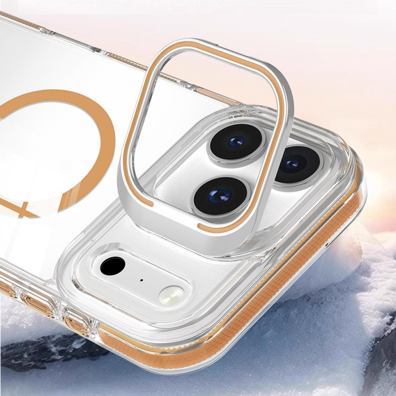 Чехол для iPhone 17 Pro Max, для MagSafe, с подставкой, прозрачный с золотыми вставками