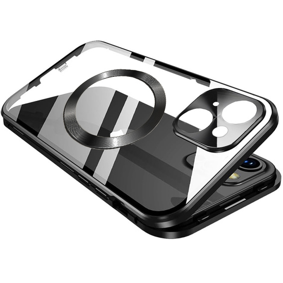 Магнитный чехол с двойным стеклом MagSafe для iPhone 15, чёрный