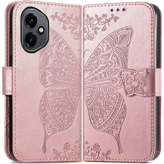 Откидной чехол для Honor 400 5G, Butterfly, розовый rose gold