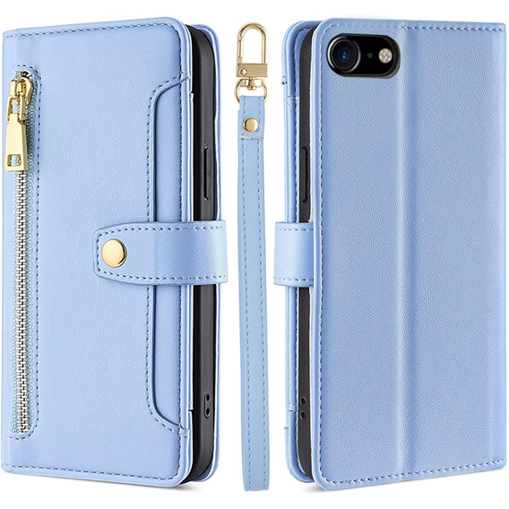 Откидной чехол для iPhone 16E, Wallet Zipper Pocket, синий