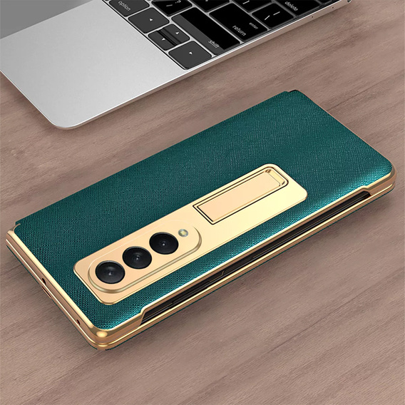 Чохол із склом для Samsung Galaxy Z Fold 4 5G, Kickstand Cross Texture, Green