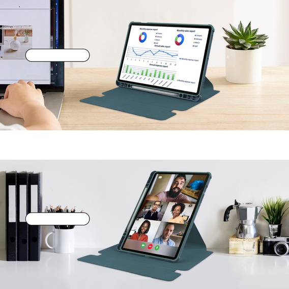 Чехол клавиатура для Samsung Galaxy Tab S10 Lite / S10 FE / S9 FE, Rotary 360° Leather, тёмно-зелёный