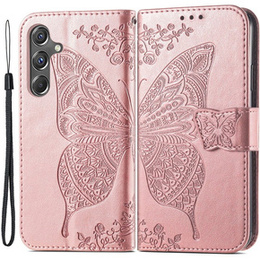 Чохол-книжка для Samsung Galaxy A15, Butterfly Flower, рожевий rose gold + скло 9H