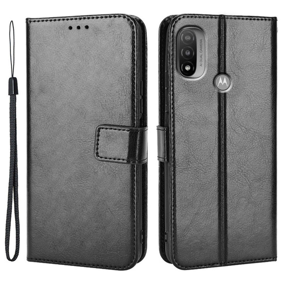 Откидной чехол для Motorola Moto E20/E30/E40, Crazy Horse Wallet, чёрный