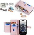 Откидной чехол для iPhone 16E, Wallet Zipper Pocket, розовый