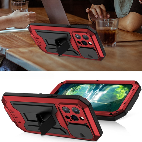 Чехол для iPhone 13 Pro, R-JUST CamShield Slide, бронированный, красный / черный