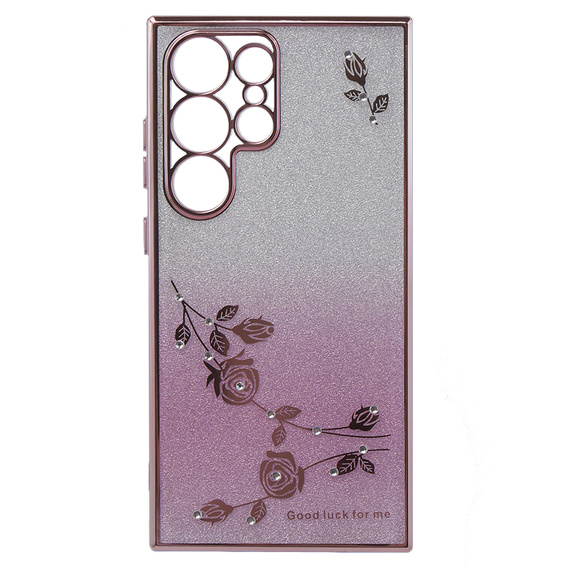 Чехол для Samsung Galaxy S24 Ultra, Glitter Flower, розовый rose gold