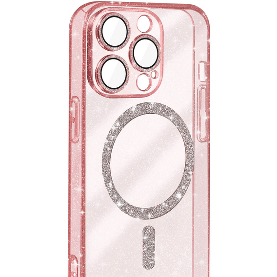 Чохол для iPhone 16 Pro, ERBORD Glitter MagSafe, рожевий + Скло для екрану