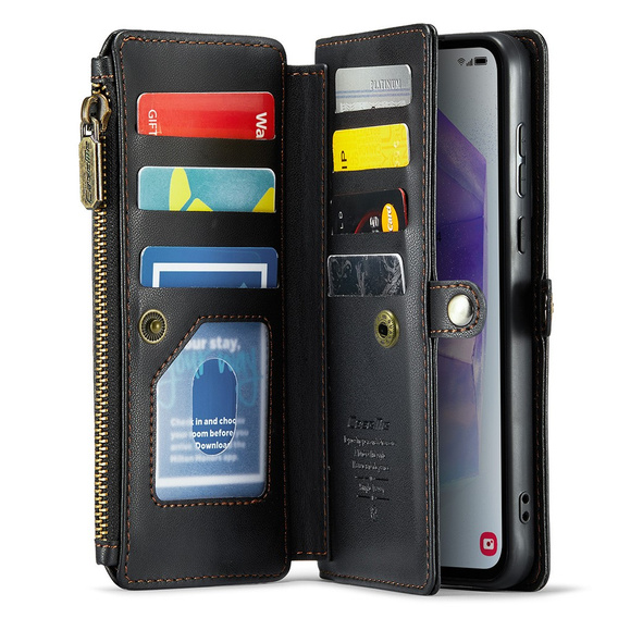 Чехол CASEME для Samsung Galaxy A55 5G, RFID Leather Wallet, с плечевым ремнем, чёрный