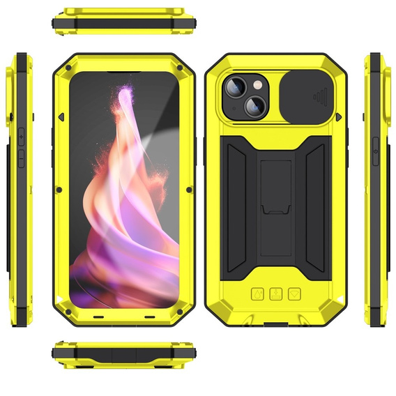 Чохол для iPhone 15, R-JUST CamShield Slide, броньований, жовтий / чорний