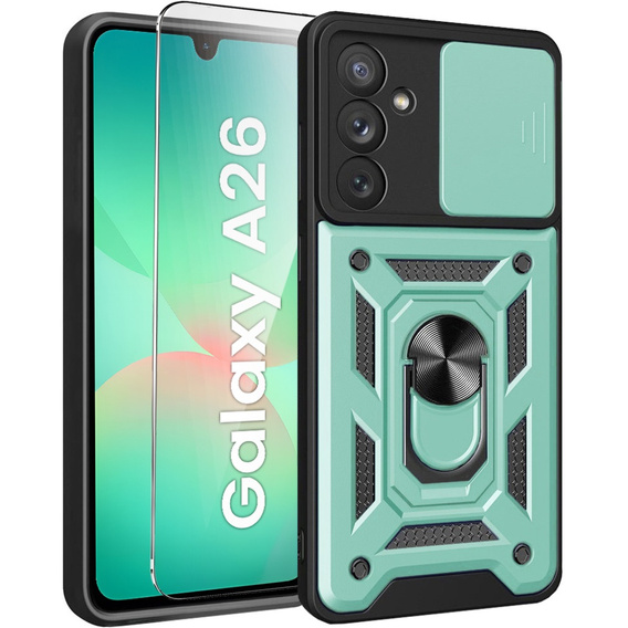 Броньований чохол для Samsung Galaxy A26, CamShield Slide, зелений + Загартоване скло 9H