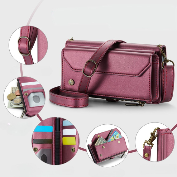 Чехол CASEME для Samsung Galaxy Z Fold6 5G, RFID Leather Wallet, с плечевым ремнем, красный